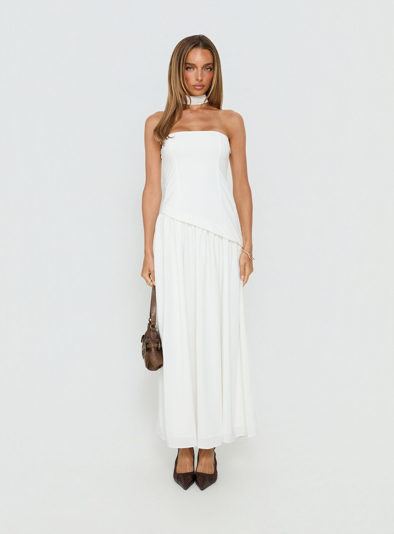 Odela Strapless Scarf Drop Waist Maxi Dress White - women's maxi dress by Ellevoria - view 9