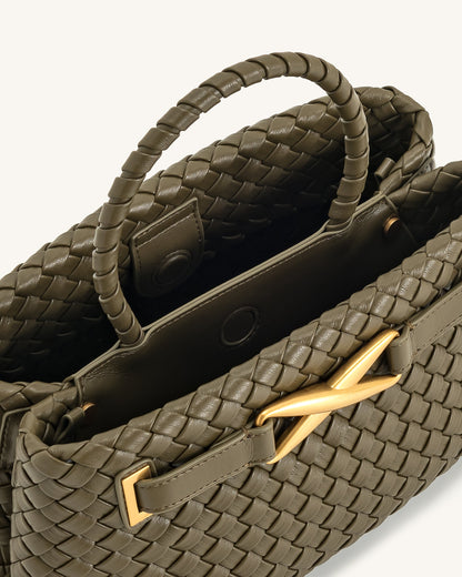 Elora Woven Tote Bag - Dark Olive