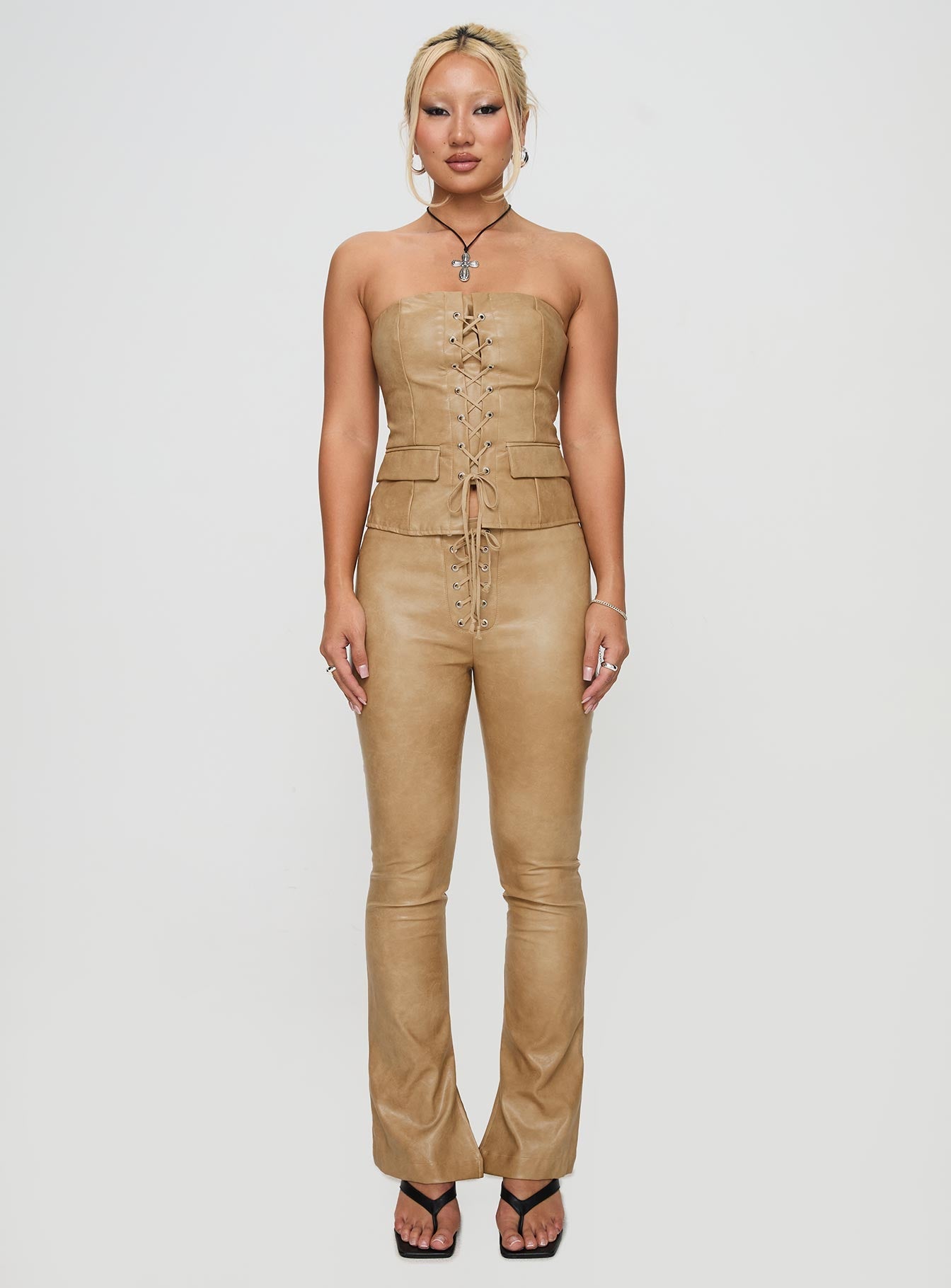 Roddie Lace Up Pants Brown women's pant set by Ellevoria