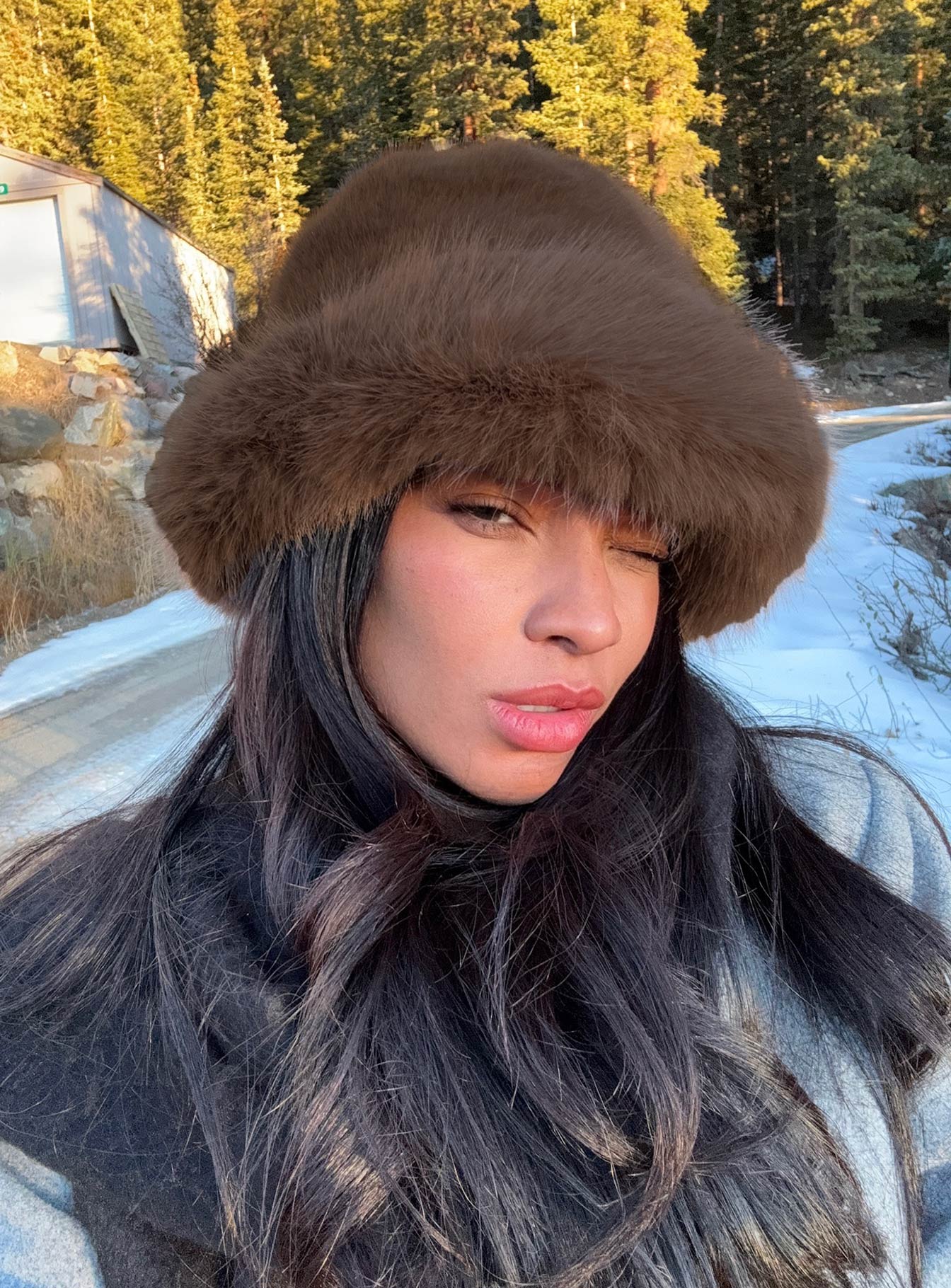 Avaah Fluffy Hat Taupe women's accessory by Ellevoria