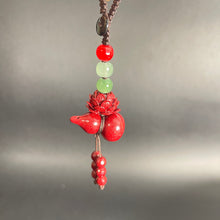 Lotus & Gourd Cinnabar Car Charm
