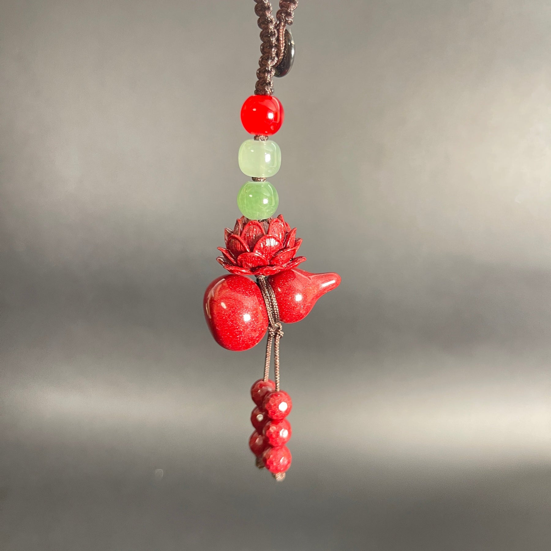 Lotus & Gourd Cinnabar Car Charm