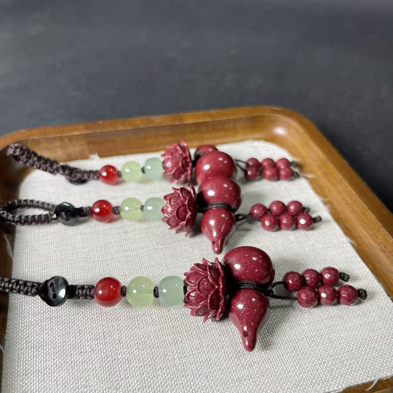 Lotus & Gourd Cinnabar Car Charm