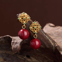 14K Gold Clover Cinnabar Earrings - Emerald Zircon Accents
