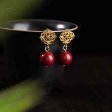 14K Gold Clover Cinnabar Earrings - Emerald Zircon Accents