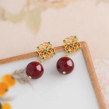 14K Gold Clover Cinnabar Earrings - Emerald Zircon Accents