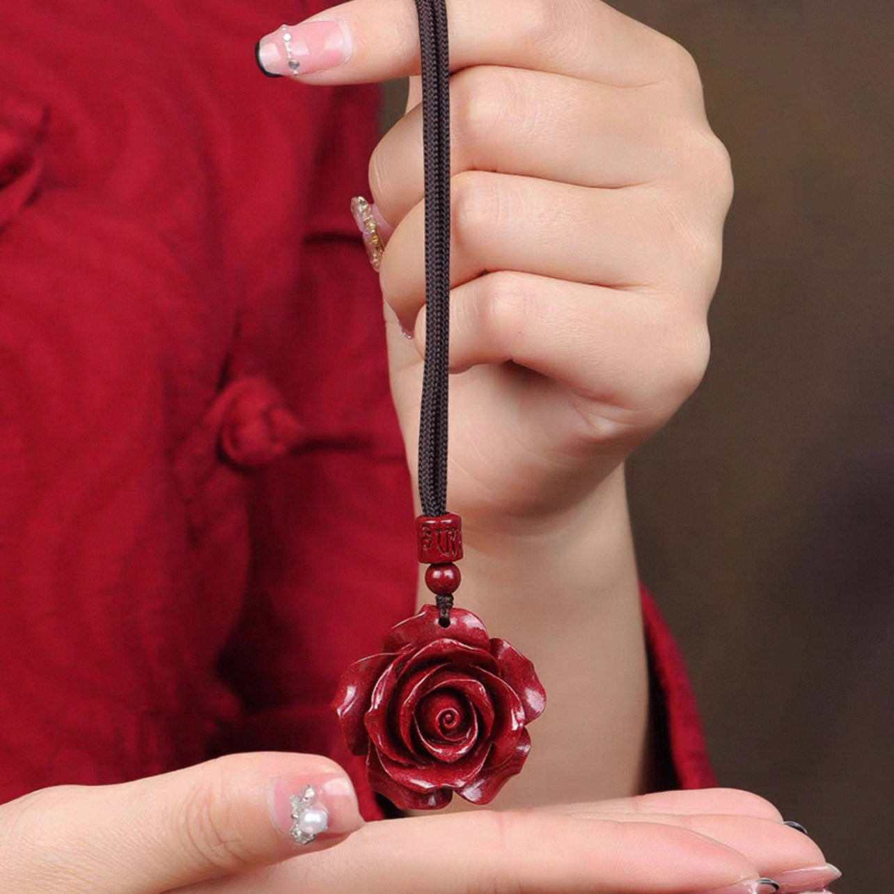 Cinnabar Rose Pendant Necklace - Bold Red Statement Necklace, Handcrafted Jewelry Gift for Women