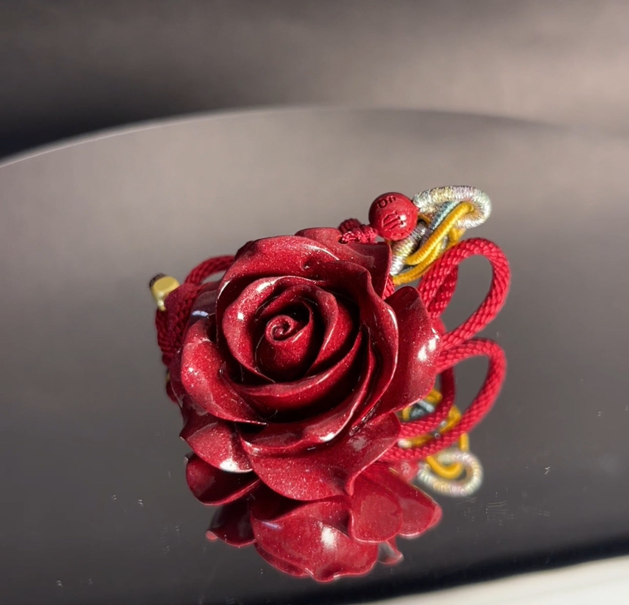 Cinnabar Rose Pendant Necklace - Bold Red Statement Necklace, Handcrafted Jewelry Gift for Women