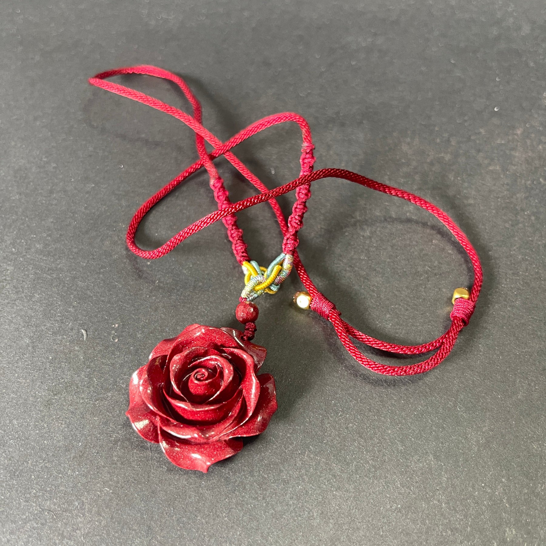 Cinnabar Rose Pendant Necklace - Bold Red Statement Necklace, Handcrafted Jewelry Gift for Women