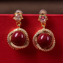 18K Gold Rotating Cinnabar Earrings - Zircon Snowflake Design