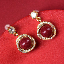 18K Gold Rotating Cinnabar Earrings - Zircon Snowflake Design