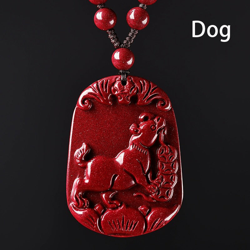 Hand-Carved Cinnabar Zodiac Pendants