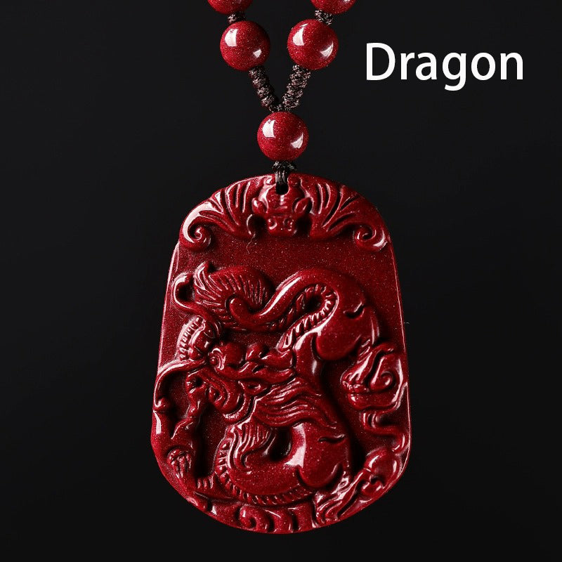 Hand-Carved Cinnabar Zodiac Pendants