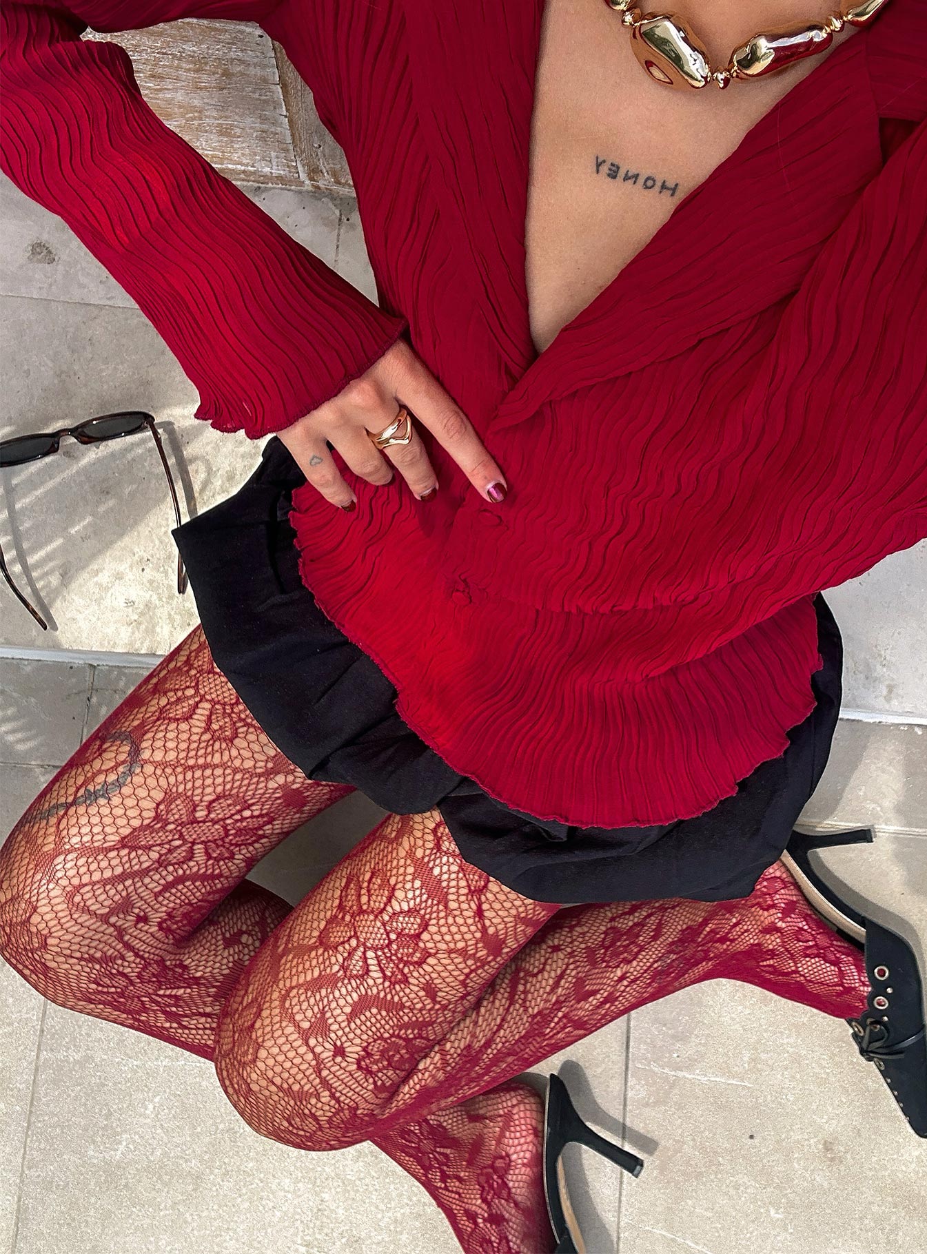 Fior Lace Stockings Red women's tights by Ellevoria