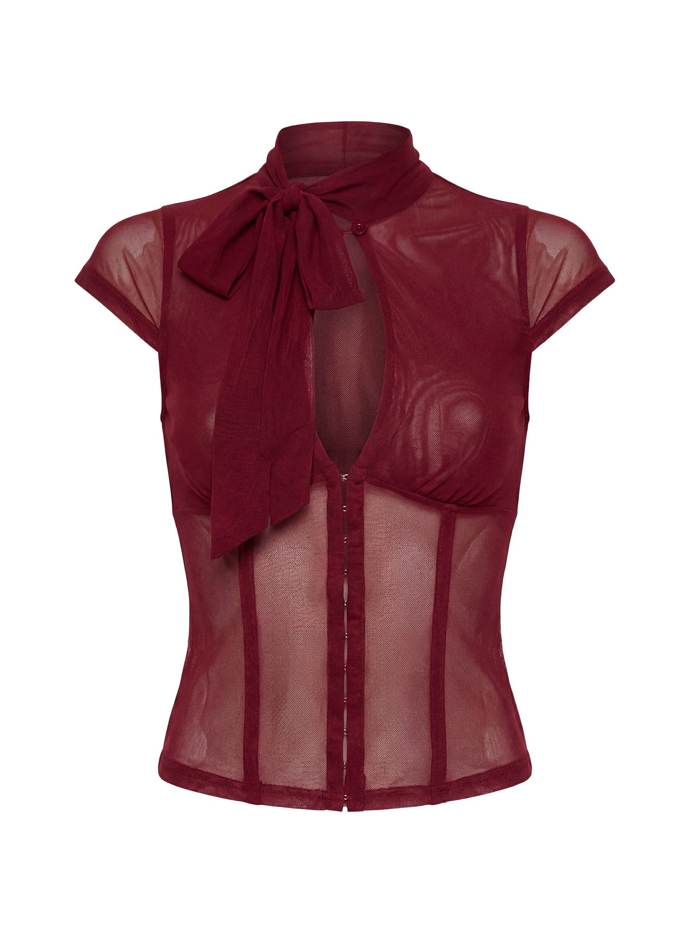 Anistasia Mesh Keyhole Corset Top Burgundy - women's top by Ellevoria - view 13
