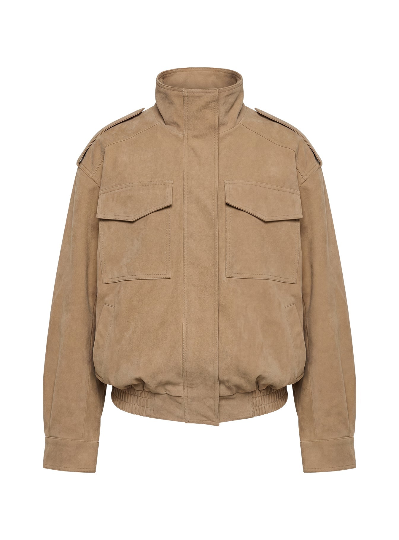 Double Life Funnel Neck Cargo Jacket Beige women's jacket by Ellevoria