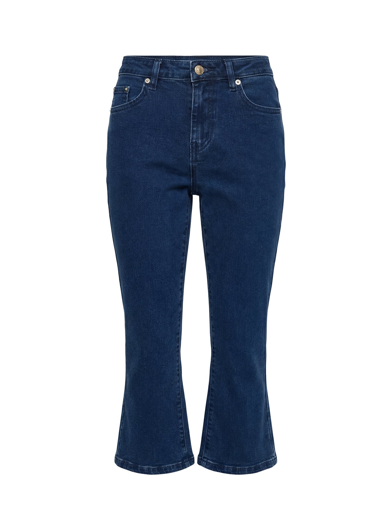 Kissimo Kick Flare Capri Pants Indigo Blue women's denim jeans by Ellevoria