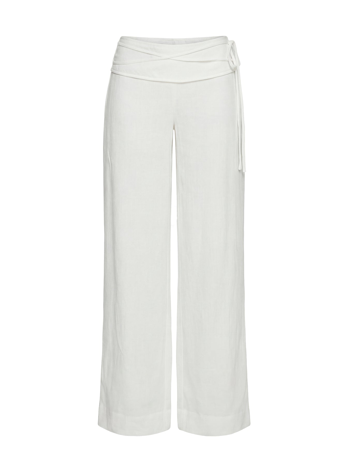 Silver Moon Linen Blend Tie Pants White - loose fit women's bottoms by Ellevoria