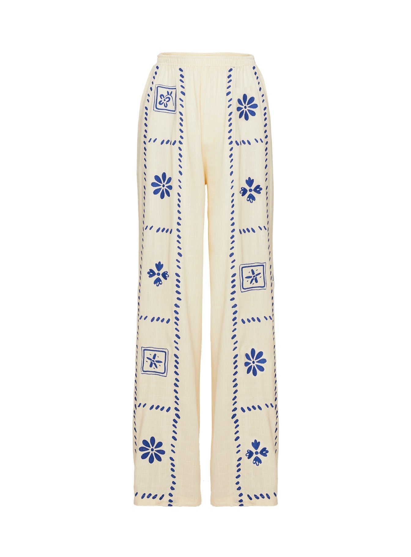 Grazia Pants Cream / Blue women's pant set by Ellevoria