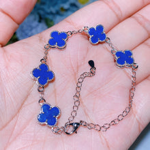 Copper Silver Plated Lapis Four Leaf Clover Bracelet