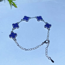 Copper Silver Plated Lapis Four Leaf Clover Bracelet