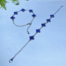 Copper Silver Plated Lapis Four Leaf Clover Bracelet