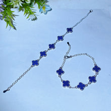 Copper Silver Plated Lapis Four Leaf Clover Bracelet