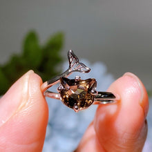Copper Silver Plated Smoky Quartz Cat Head Ring