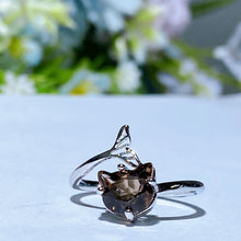 Copper Silver Plated Smoky Quartz Cat Head Ring