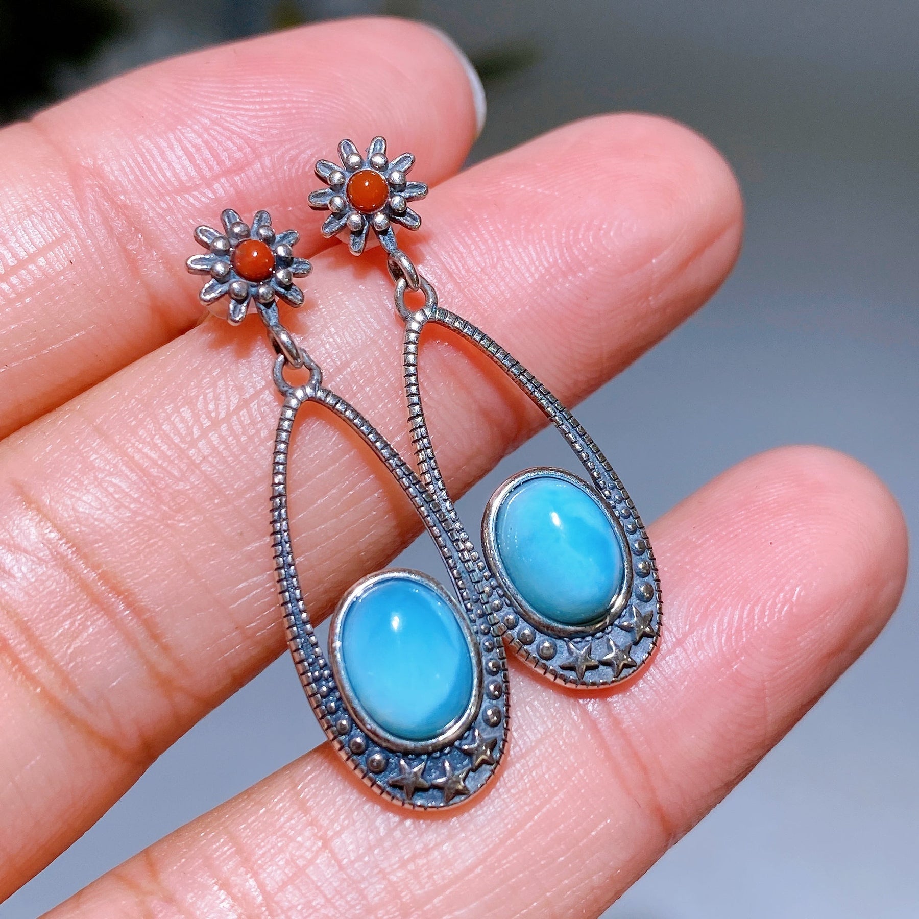 925 Silver Larimar Earrings Necklace