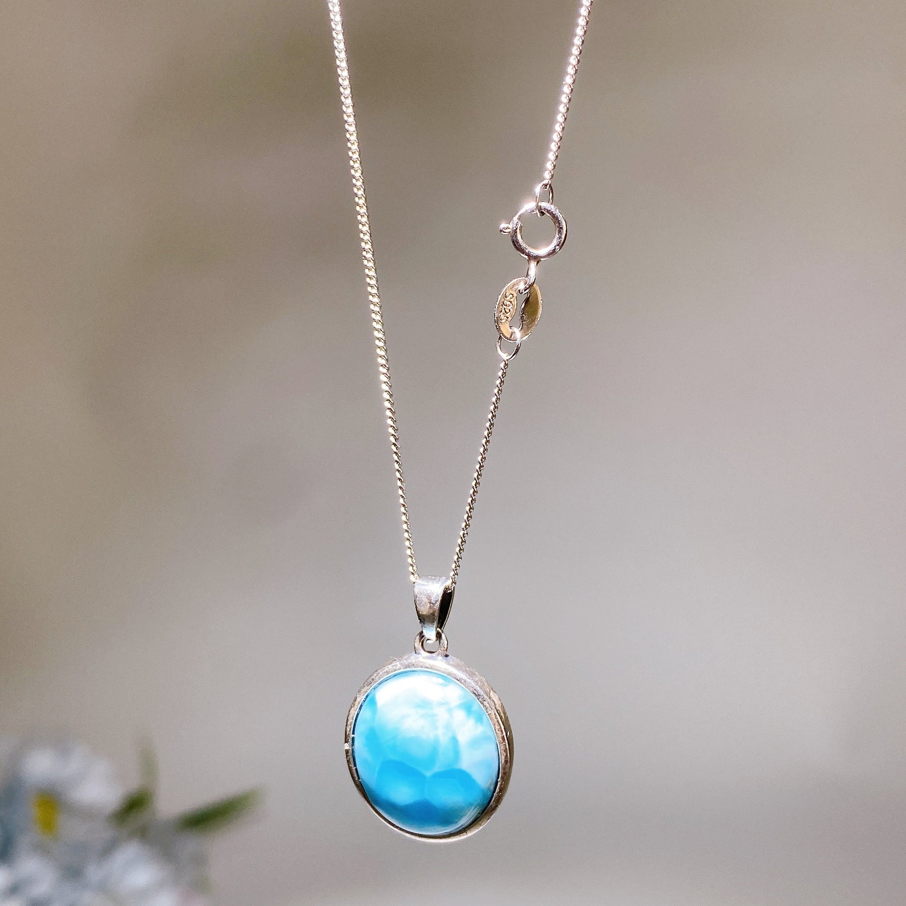 925 Silver Larimar Earrings Necklace