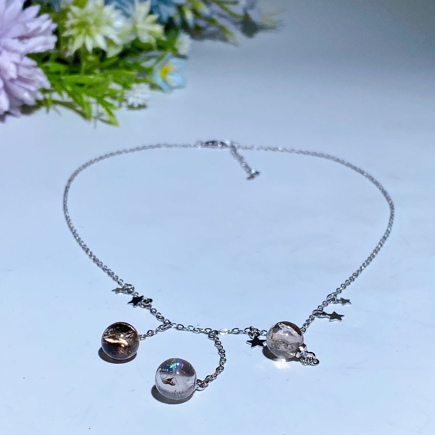 Copper Silver Plated Crack Smoky Quartz Necklace