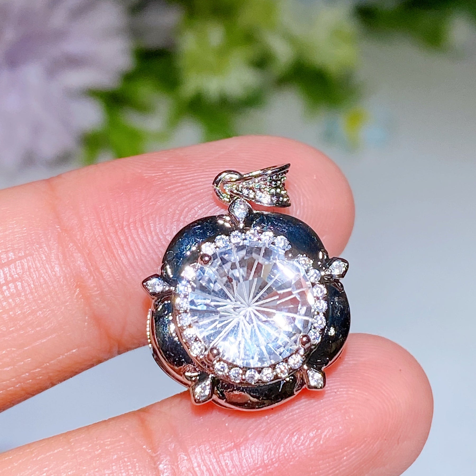Copper Silver Plated Faceted Clear Quartz Pendant