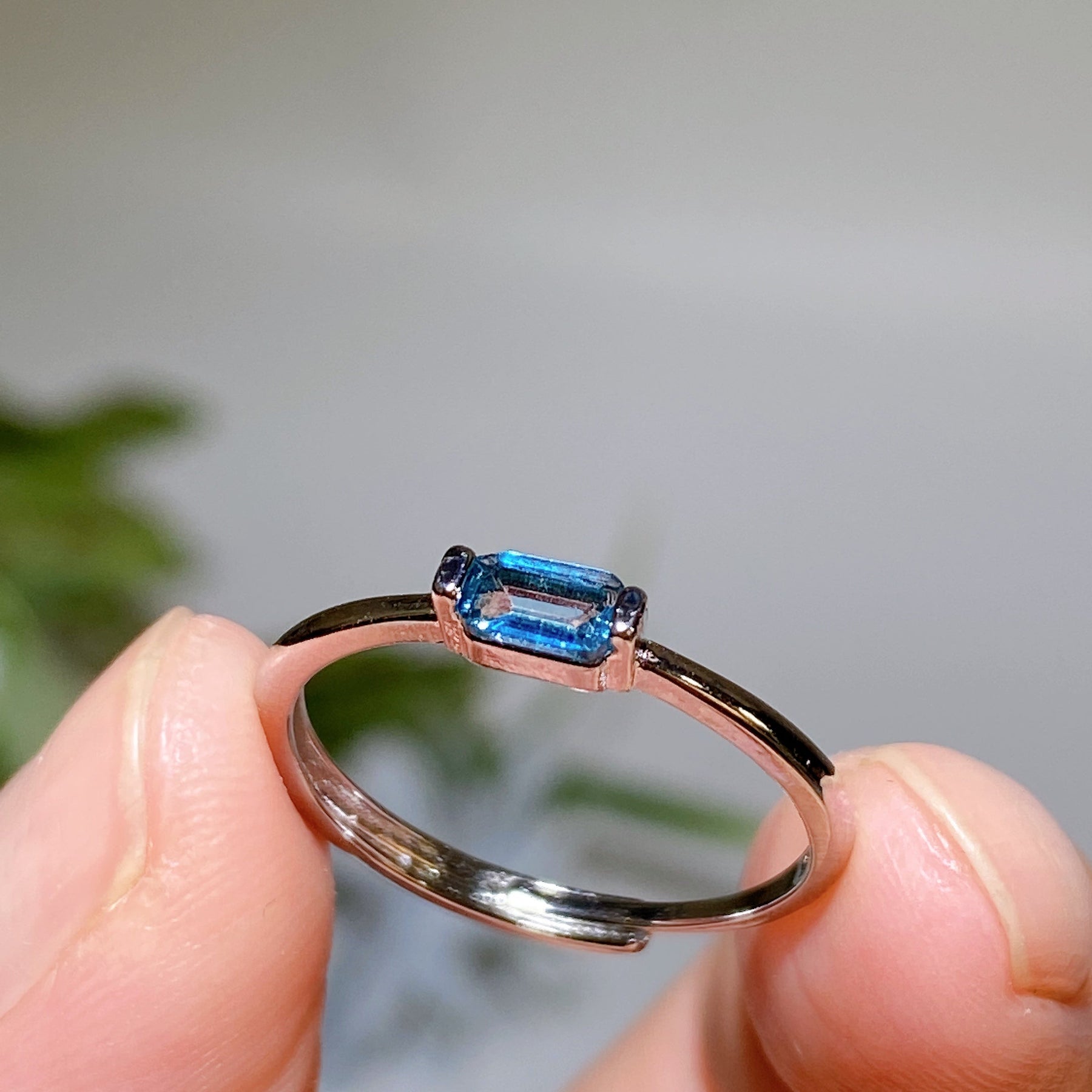 Copper Silver Plated Blue Topaz Ring