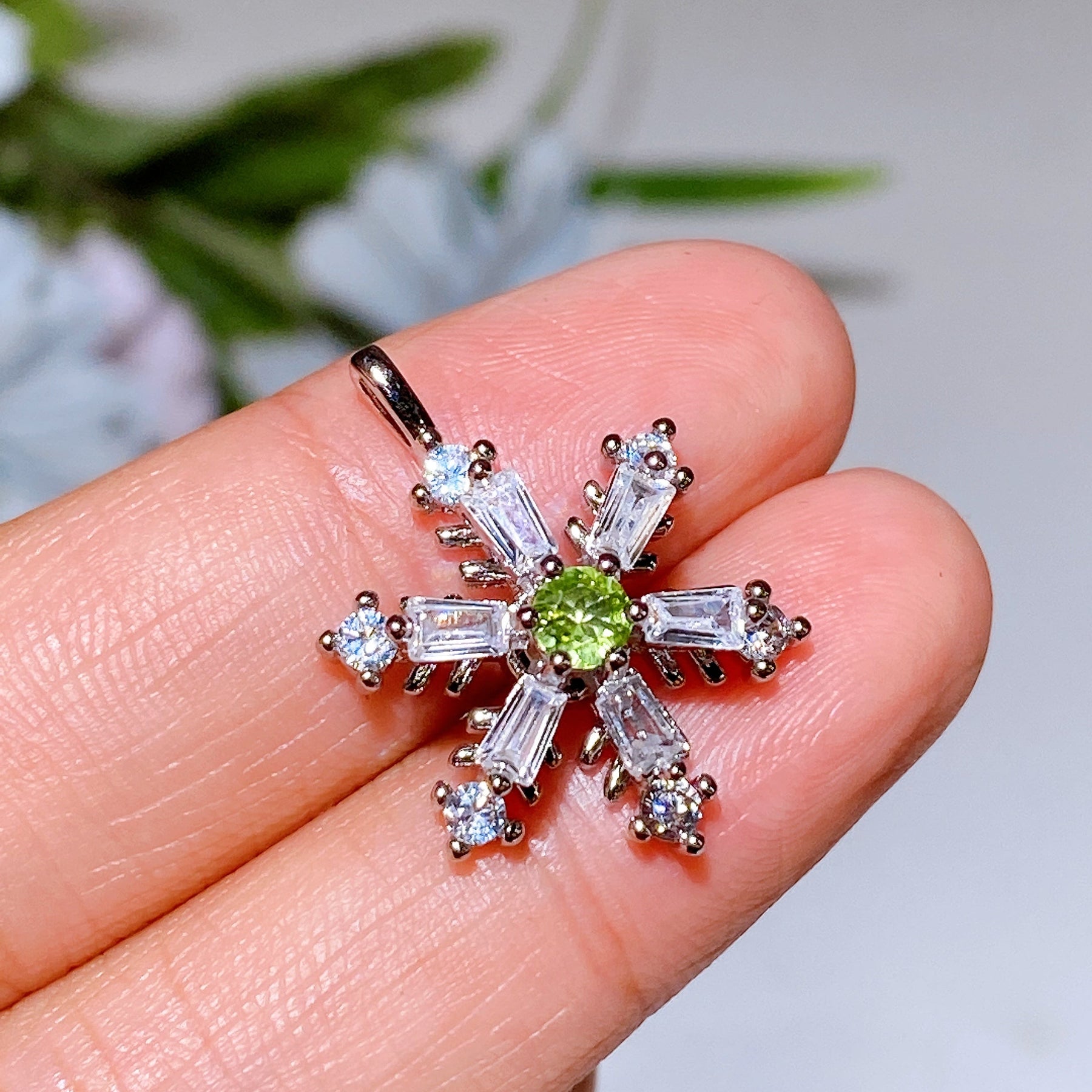 Copper Silver Plated Spinning Snowflake Pendant