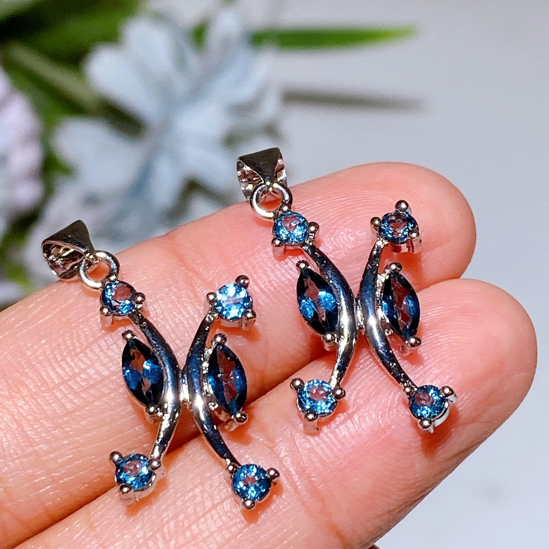 Copper Silver Plated Blue Topaz Pendant
