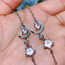 Copper Silver Plated Rose Quartz Moon & Star Bracelet