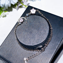 Copper Silver Plated Rose Quartz Moon & Star Bracelet