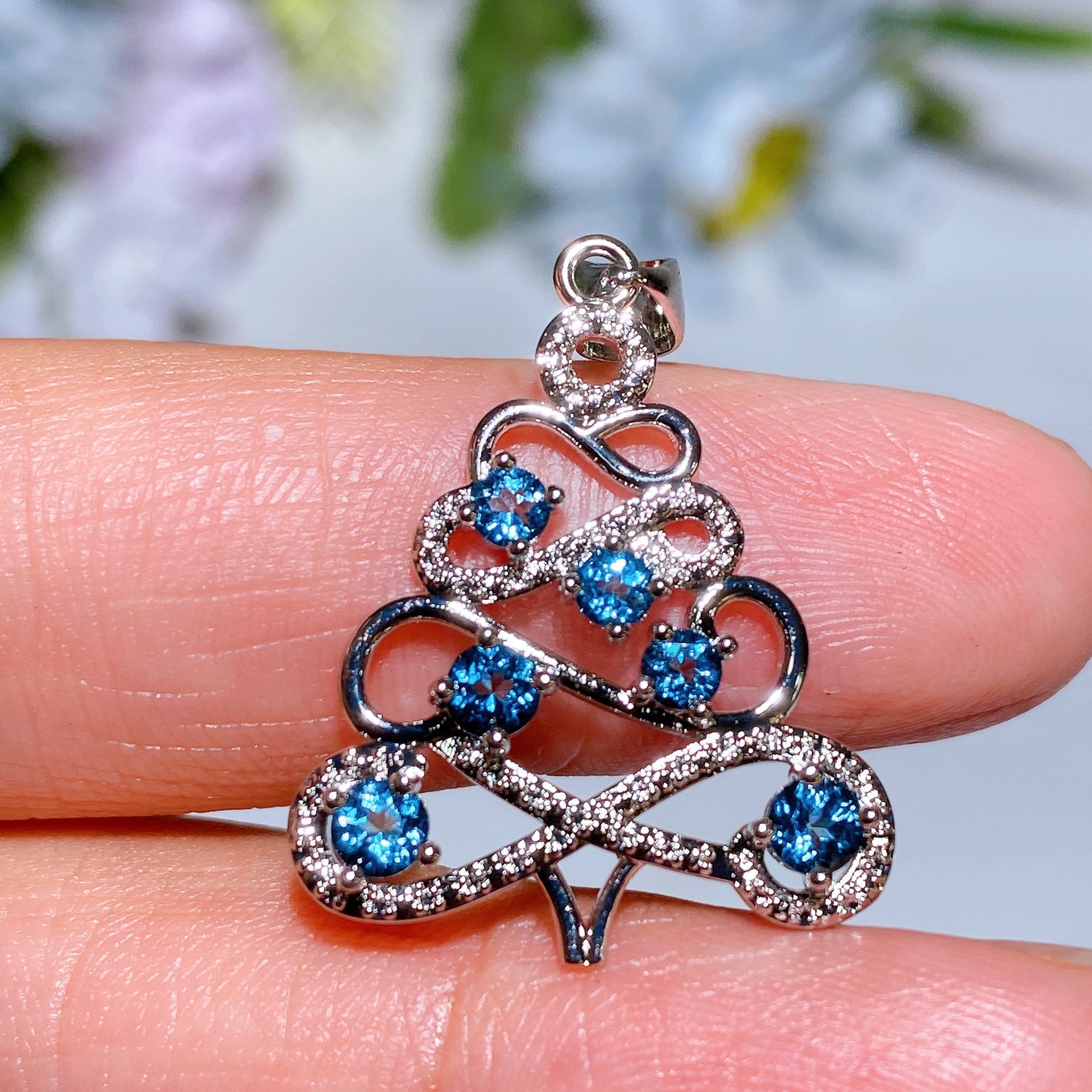 Copper Silver Plated Blue Topaz Pendant