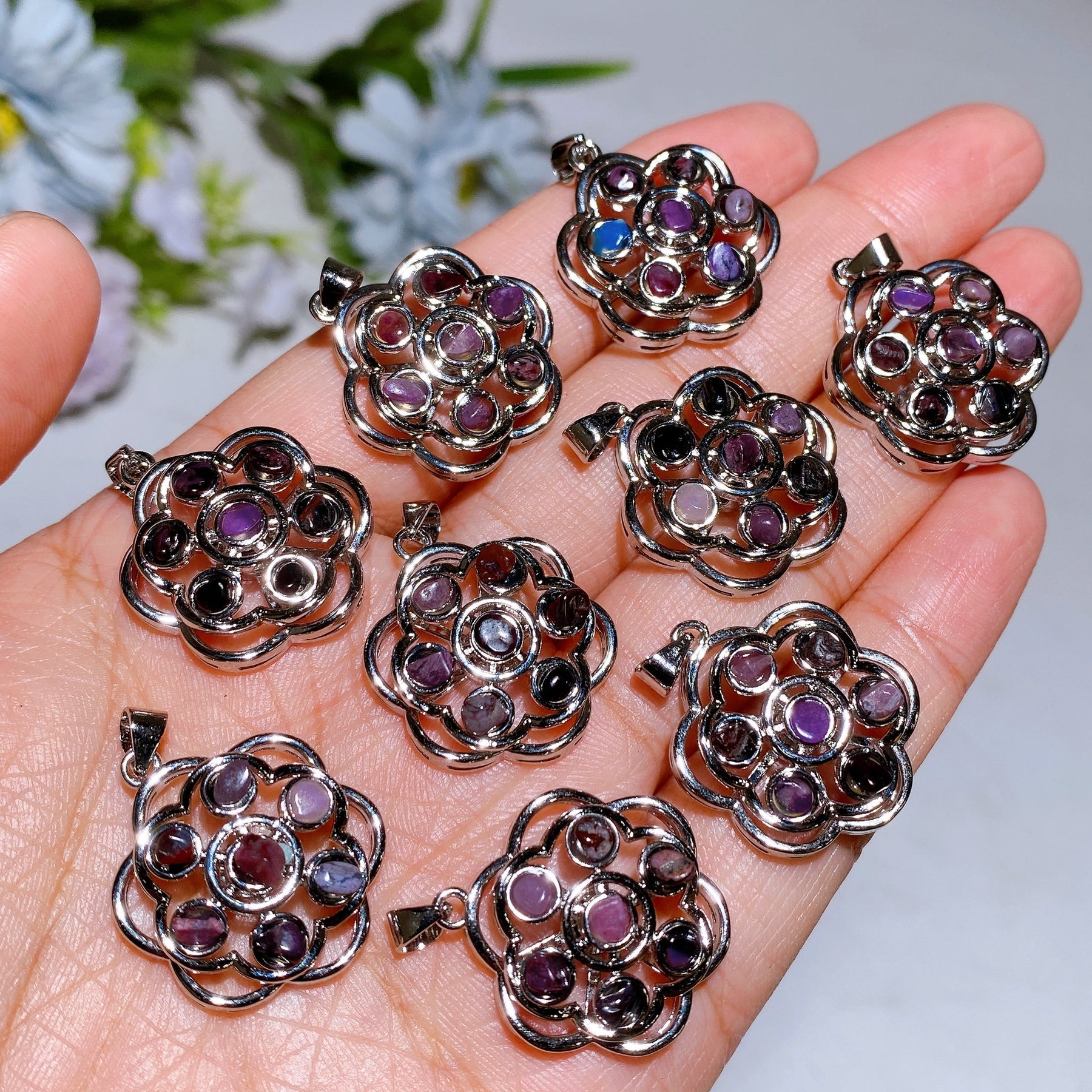 Copper Silver Plated Sugilite Spinning Pendant