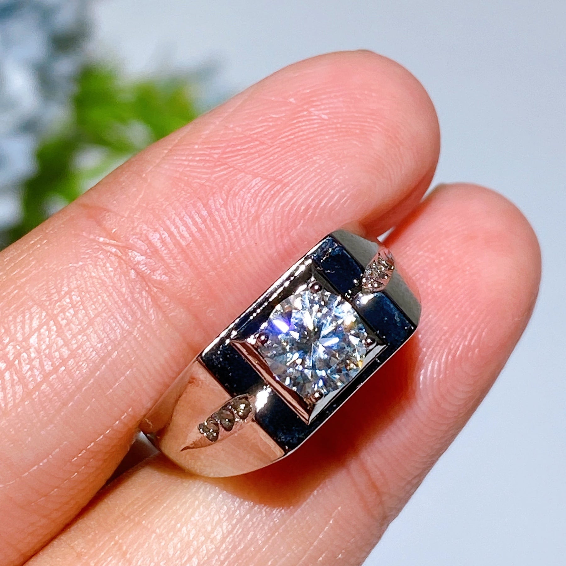 Copper Silver Plated Moissanite Men Ring