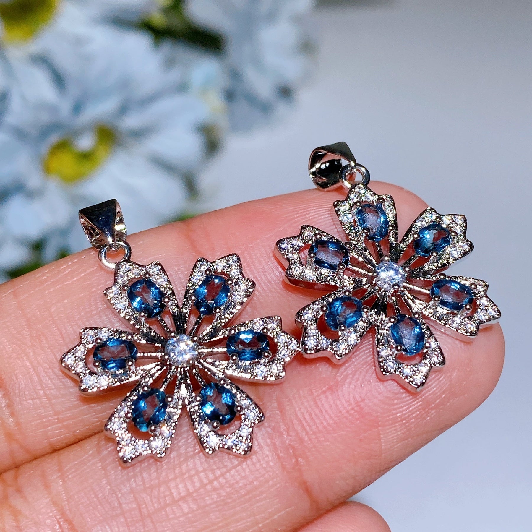 Copper Silver Plated Blue Topaz Pendant