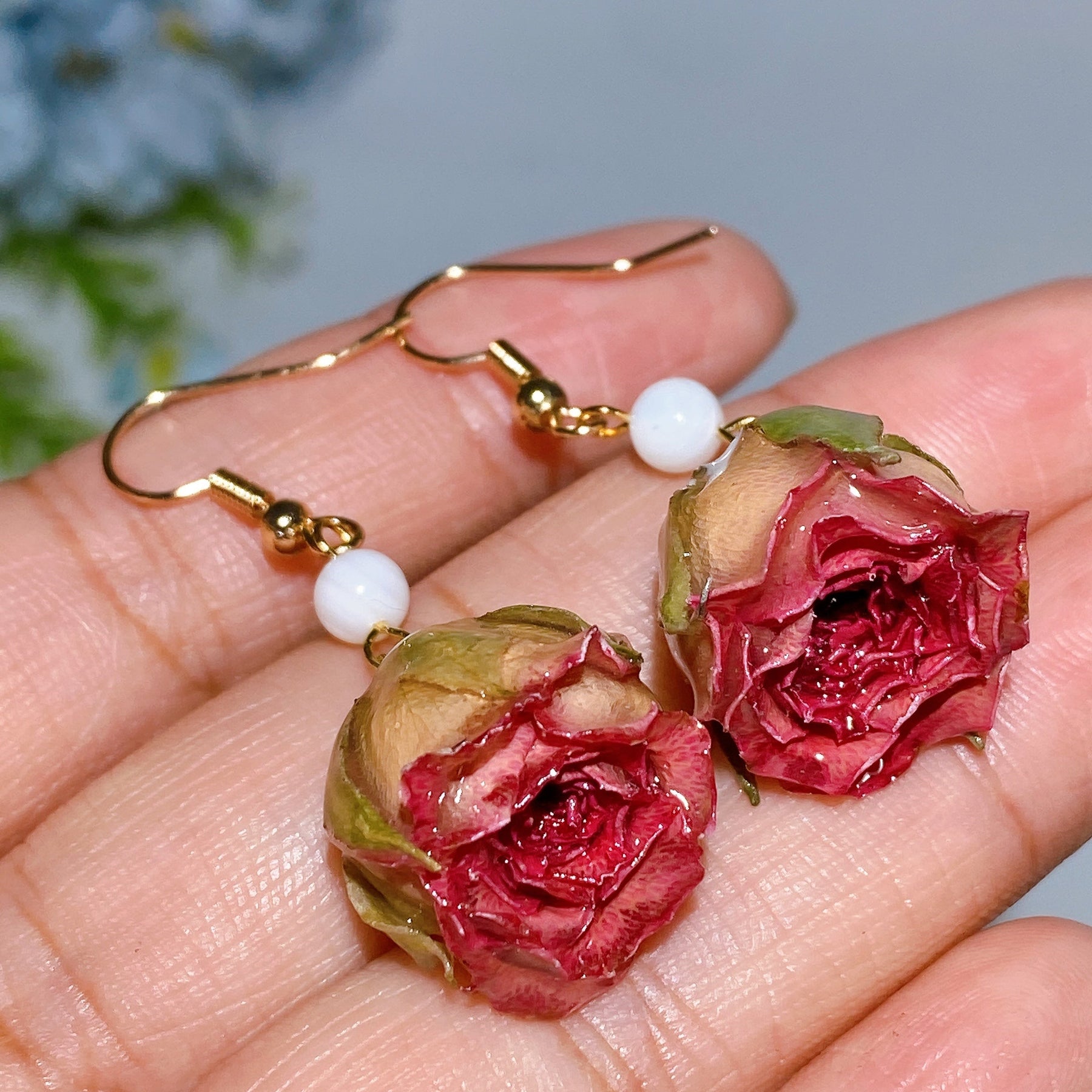 Natural Rose Flower Earring