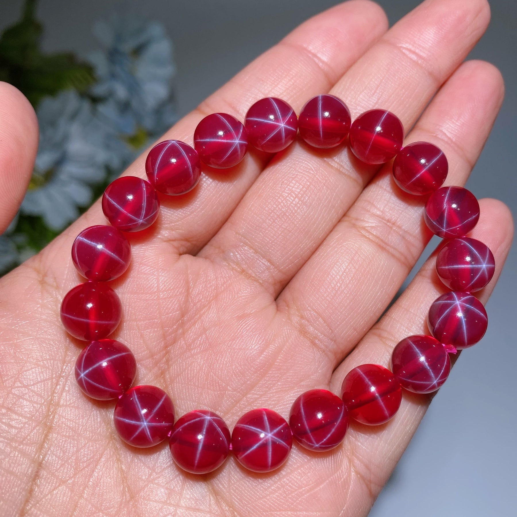 6mm 8mm 10mm UV Reactive Star Ruby Bracelet