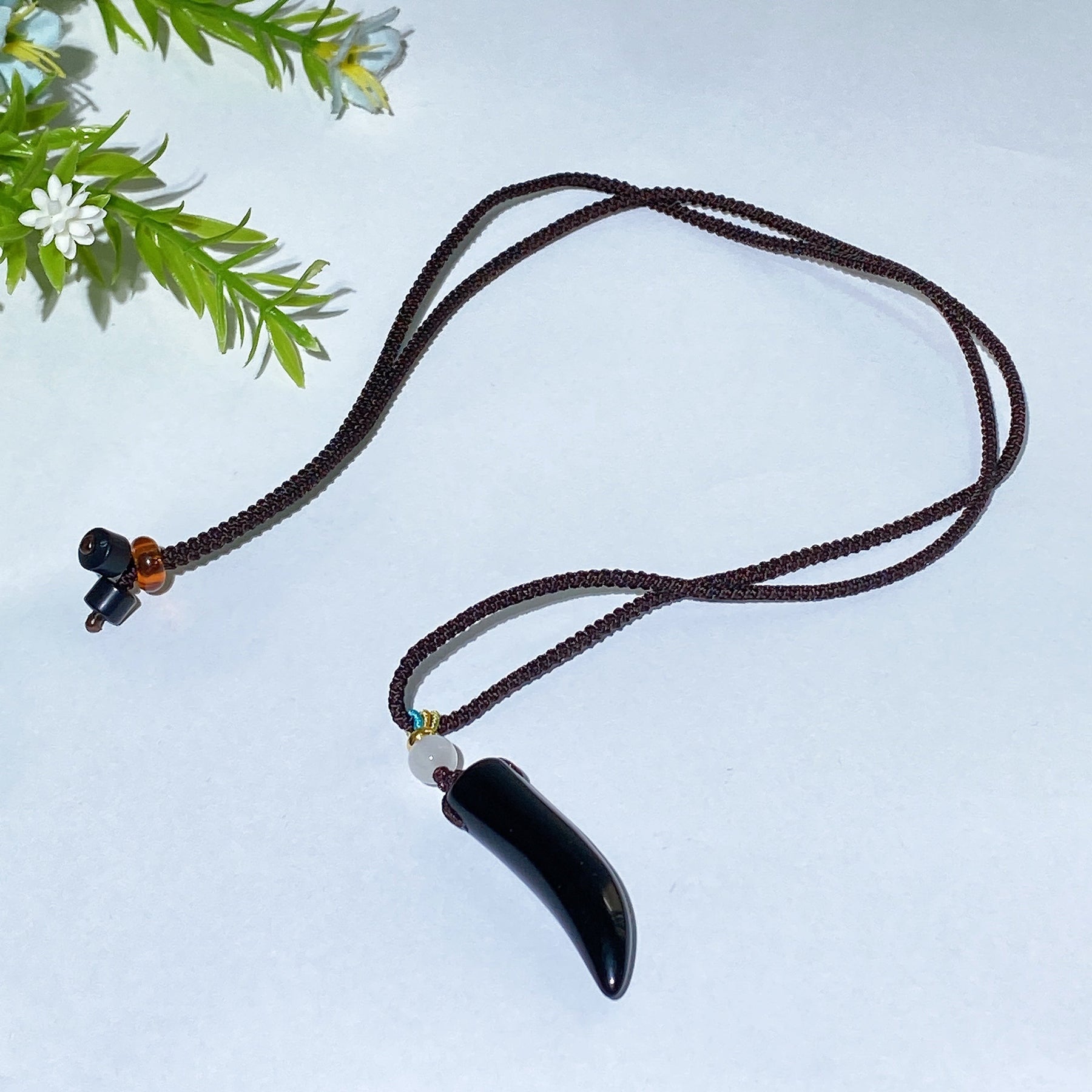 Crystal Wolf Tooth with Cord Necklace