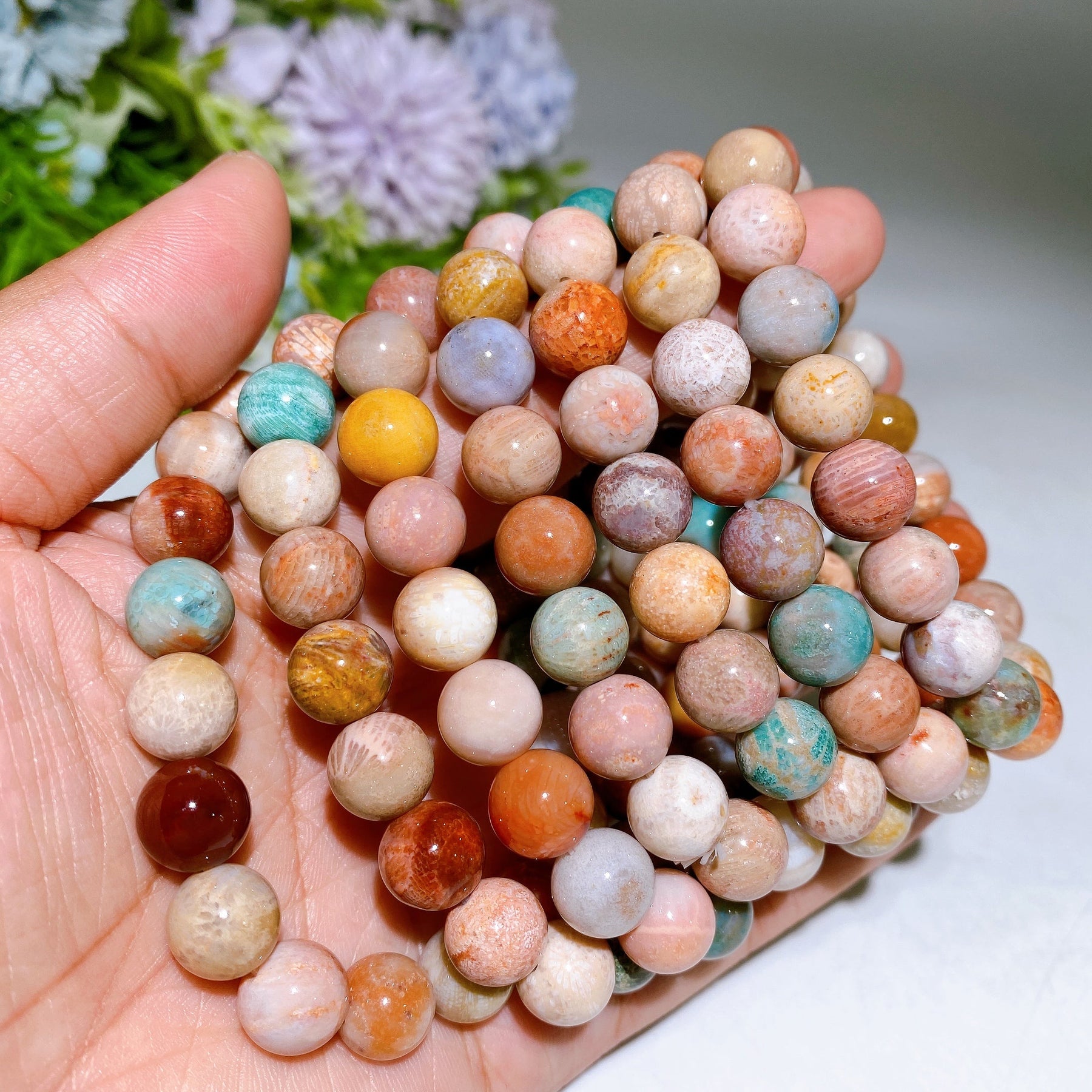 10mm Colorful Coral Jade Bracelet