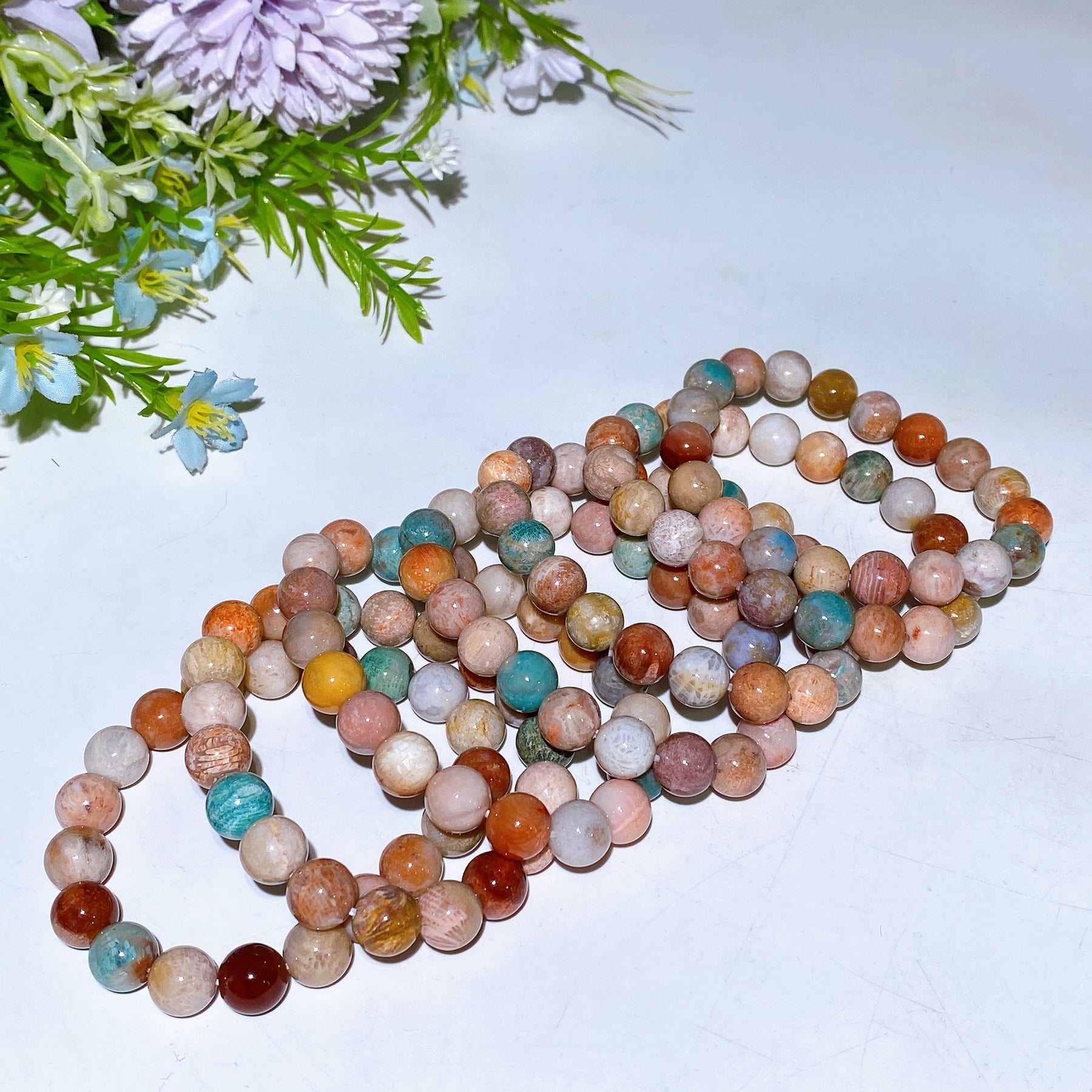 10mm Colorful Coral Jade Bracelet