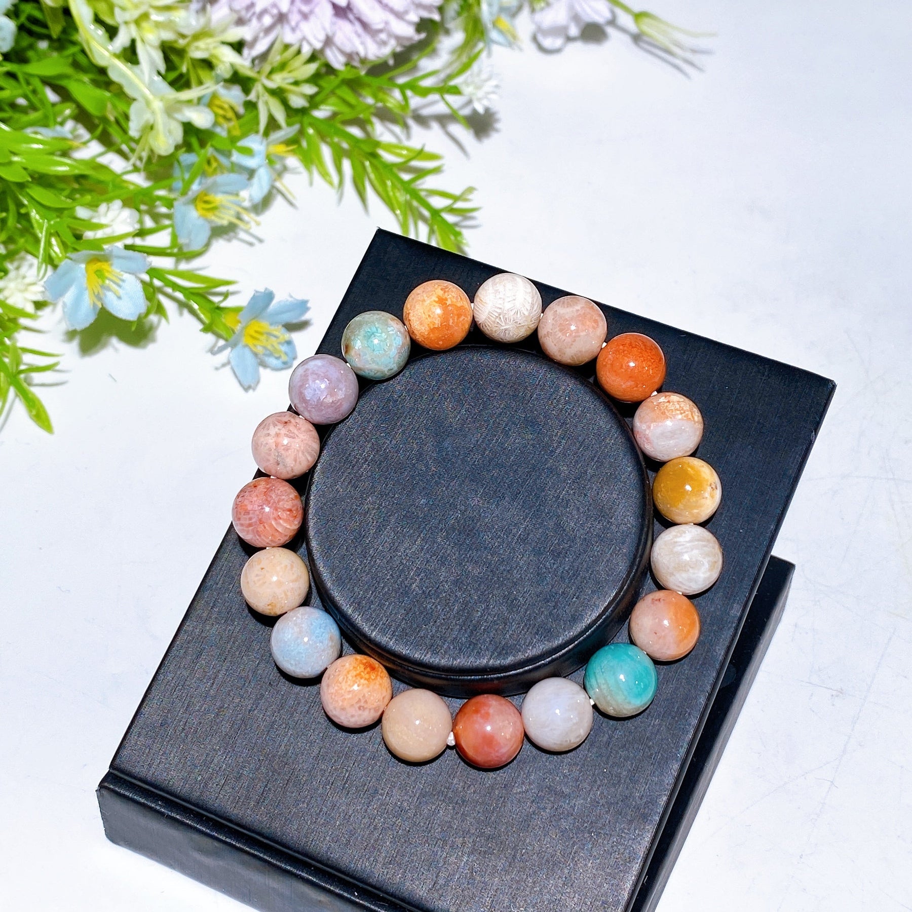 10mm Colorful Coral Jade Bracelet