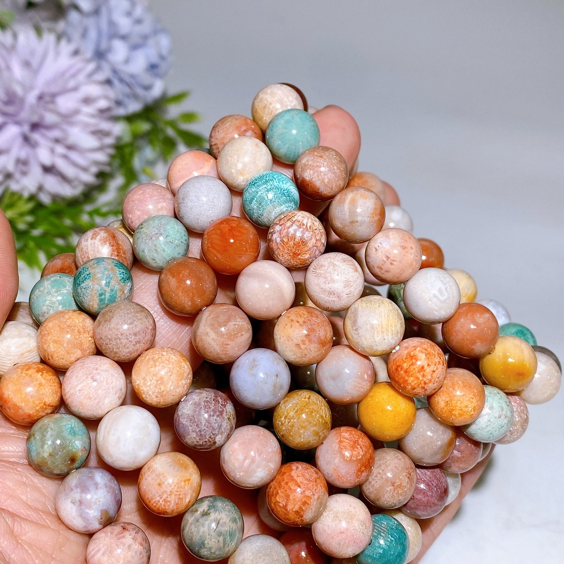 10mm Colorful Coral Jade Bracelet