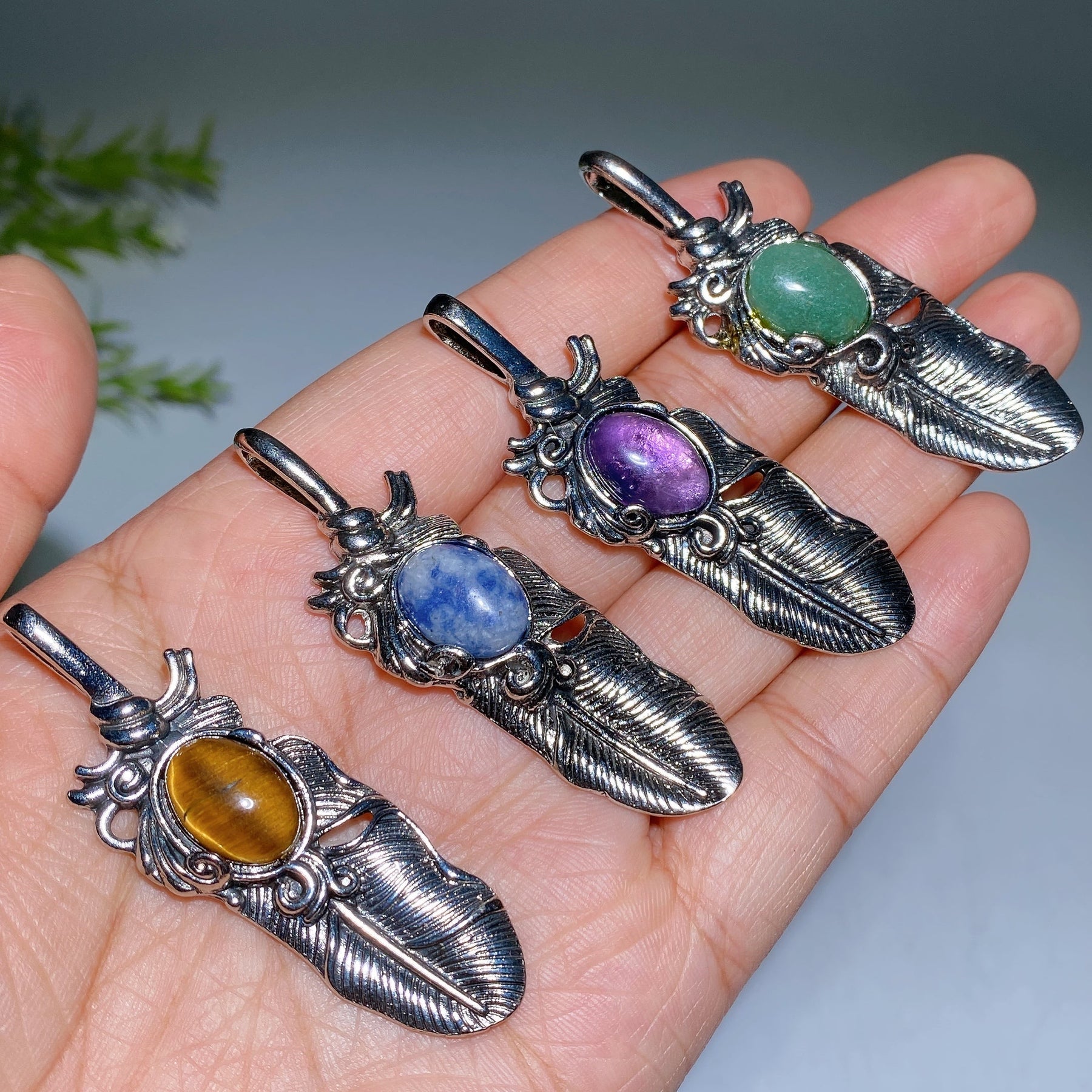Crystal Metal Feather Pendant